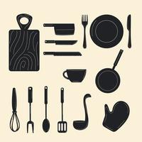 Geschirr-Set. Vektor-Küchenutensilien Werkzeuge und Ausrüstung, Cartoon-Kochgerät. Vektor-Kochgeschirr isolierter Satz vektor