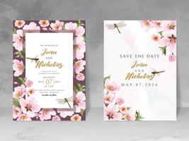 Hochzeitseinladungskarte mit Kirschblüte und Libelle vektor