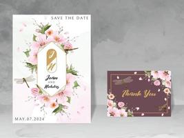Hochzeitseinladungskarte mit Kirschblüte und Libelle vektor