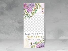 elegant bröllop inbjudan med blommig och bin vattenfärg vektor