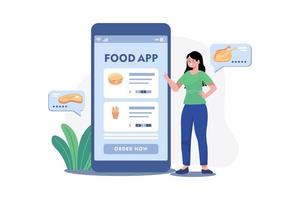 flicka beställa mat från mobil app vektor
