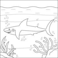 Hai auf dem Meeresboden, geeignet für Malvorlagen für Kinder, Vektorgrafik vektor