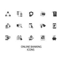 Symbole für Online-Banking festgelegt. Online-Banking-Paketsymbol-Vektorelemente für Infografik-Web vektor