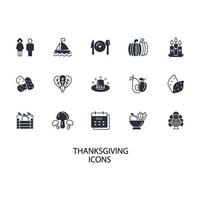 Thanksgiving-Tag-Icons gesetzt. Thanksgiving Day Pack Symbol Vektorelemente für Infografik Web vektor