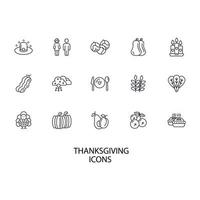 Thanksgiving-Tag-Icons gesetzt. Thanksgiving Day Pack Symbol Vektorelemente für Infografik Web vektor