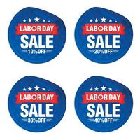 Labor Day Sale blaue Aufkleber mit rotem Band. Verkauf 10, 20, 30, 40 Prozent Rabatt vektor