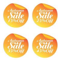 Herbst Orange Sale Sticker Set 15, 25, 35, 45 Prozent Rabatt vektor