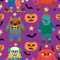 halloween bakgrund sömlös med tecknad serie Semester monster vektor