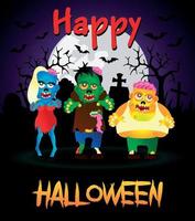 Fröhliches Halloween-Banner. Poster mit Zombies auf dem Friedhof. Halloween-Grußkarte vektor