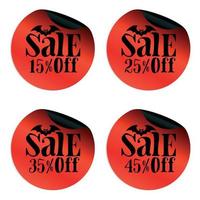 röd halloween försäljning klistermärken uppsättning med fladdermus 15, 25, 35, 45 procent av vektor
