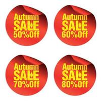 Herbstrot Sale Sticker Set 50, 60, 70, 80 Prozent Rabatt vektor