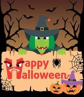 Halloween-Hintergrundkarte mit Hexe vektor
