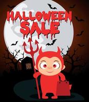 Halloween-Verkauf mit Kinderteufelkostüm vektor