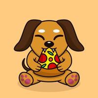 vektor illustration av premie söt hund äter pizza