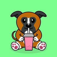 vektor illustration av söt hund premie dricka boba