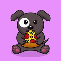 vektor illustration av premie söt hund äter pizza