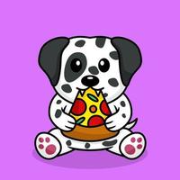 vektorillustration des erstklassigen netten hundes, der pizza isst vektor
