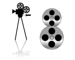 Filmkamera und Filmstreifen auf weißem Hintergrund vektor