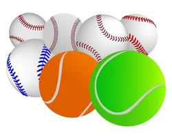 baseboll och tennis bollar på en vit bakgrund vektor