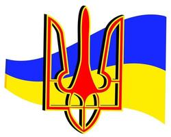 Emblem und Flagge der Ukraine auf weißem Hintergrund vektor