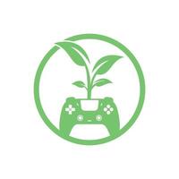 Öko-Spiel-Vektor-Logo-Design. grünes Gamepad frisches Blattnatur-Logo-Design. vektor