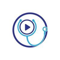 Arzt spielen Vektor-Logo-Design-Vorlage. Stethoskop und Play-Button-Symbol-Logo-Design. vektor