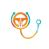 Fahrer medizinische Vektor-Logo-Design-Vorlage. Lenkung mit Stethoskop-Vektor-Icon-Logo-Design. vektor