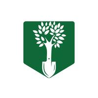 Schaufel-Baum-Vektor-Logo-Design. Logo-Design-Vorlage für grüne Gartenumgebung. vektor