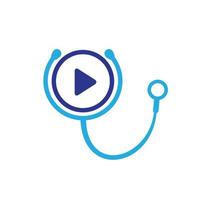 Arzt spielen Vektor-Logo-Design-Vorlage. Stethoskop und Play-Button-Symbol-Logo-Design.
