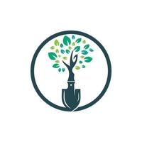 Schaufel-Baum-Vektor-Logo-Design. Logo-Design-Vorlage für grüne Gartenumgebung. vektor