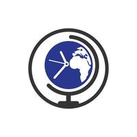 Zeit-Welt-Vektor-Logo-Design-Vorlage. Zeitplanetensymbol oder -symbol. vektor