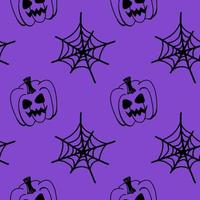 Vektor Halloween Musterdesign Kürbisse, Spinnennetz isoliert. lustige und niedliche illustration für saisonales design, textil, dekoration kinderspielzimmer oder grußkarte. handgezeichnete drucke und gekritzel.