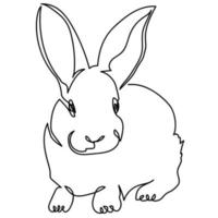 One Line Art Bunny, Kaninchen mit großen Ohren Symbol des Jahres oder Ostersymbol vektor