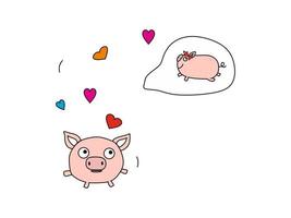 vektorillustration von schweinchen, die den valentinstag im karikaturstil feiern. Kinderillustration. vektor