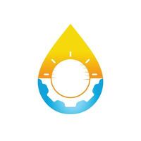 Sonnenrad mit Wassertropfen-Vektor-Logo-Design. Logo-Konzept für Solarpanel-Technologie. vektor