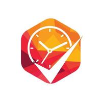 Zeitmanagement-Vektor-Logo-Vorlage. Häkchen mit Uhrensymbol-Vektordesign. vektor
