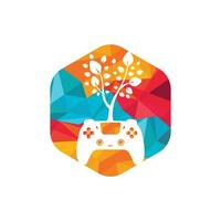 Öko-Spiel-Vektor-Logo-Design. grünes Gamepad frisches Blattnatur-Logo-Design. vektor