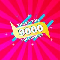 tacka du 9000 följare hälsning kort mallar för social nätverk, sociala media posta tacka du kort vektor
