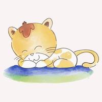 Ein süßes Kätzchen schläft, während es einen süßen Traum hat, seine lächelnde Mutter oder seinen Liebhaber zu treffen. vektor