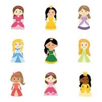 söt prinsessa ClipArt element av flickor bär prinsessa klänning tycka om fe- berättelse vektor