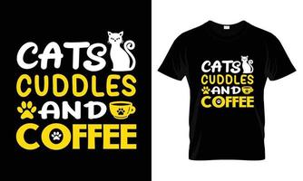 kuschelkatzen und kaffee-t-shirt-design vektor