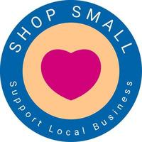 Stöd små lokal- företag cirkel stämpel bricka vektor med hjärta symbol i de mitten av de cirkel