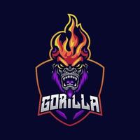 gorilla fire esport logotyp vektor