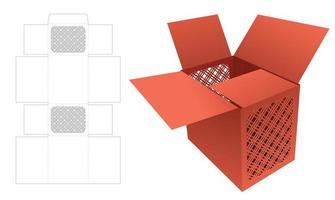 Karton mit schablonierter Streifenmuster-Stanzschablone und 3D-Modell vektor