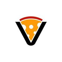 Kombinationen aus Pizza und Buchstaben v, im Hintergrund weiß, Vektor-Logo-Design editierbar vektor