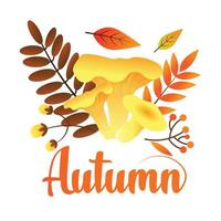 Herbstvektor dekorative Illustration von Pilzen, Blättern und Beeren für Grußkarten oder Poster vektor