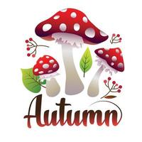 dekorativ höst vektor illustration av trippy svamp, löv och bär för hälsning kort eller affisch