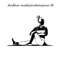 kontinuierliche Linienzeichnung. junge Frau, die Yoga-Übungen macht, Silhouettenbild. einzeilig gezeichnete schwarz-weiß-illustration. Ardha Matsiendrasana III Yoga-Pose vektor