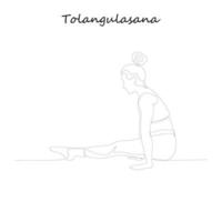 kontinuierliche Linienzeichnung. junge Frau, die Yoga-Übungen macht, Silhouettenbild. einzeilig gezeichnete schwarz-weiß-illustration. tolangulasana. vektor