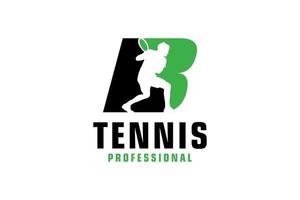 bokstaven b med tennisspelare silhuett logotyp design. vektor designmall element för sport team eller företagsidentitet.